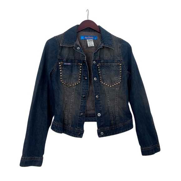 vintage faded gold studded denim jacket hollywood jean co - Picture 1 of 12